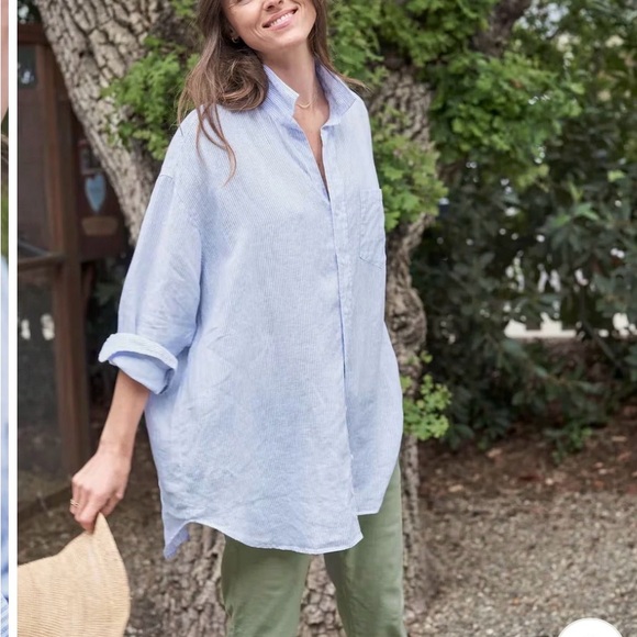 Frank & Eileen Tops - Frank & Eileen Mackenzie Linen Button-Down | Blue Stripe OS